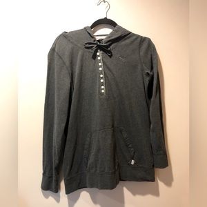 Womens Puma Size L Gray sweatshirt‎ hoodie with tie & buttons athleisure